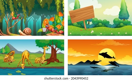 Four different nature horizontal scene  illustration