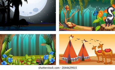 Four different nature horizontal scene  illustration