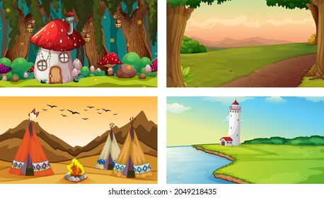 Four different nature horizontal scene  illustration
