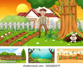 Four different nature horizontal scene  illustration