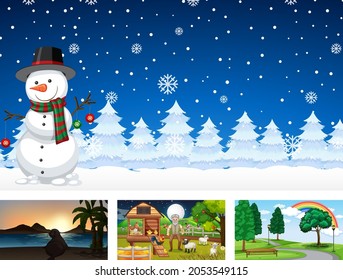 Four different nature horizontal scene  illustration