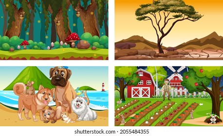 Four different nature horizontal scene  illustration