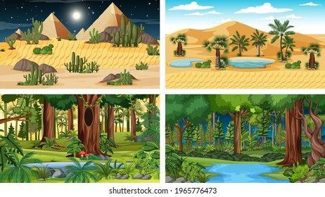 Four different nature horizontal scenes illustration
