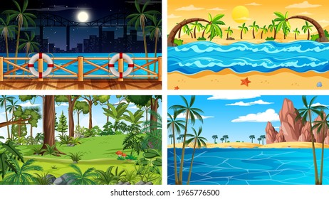 Four different nature horizontal scenes illustration