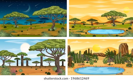 Four different nature horizontal scenes illustration