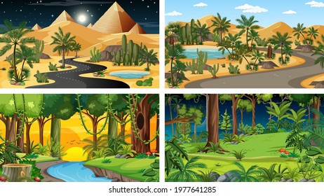 Four different nature horizontal scenes illustration