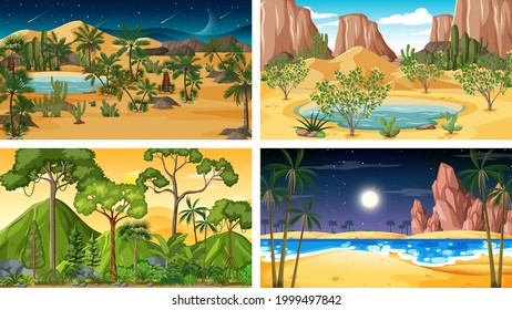 Four different nature horizontal scenes illustration