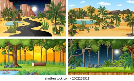 Cuatro escenas horizontales de naturaleza diferentes