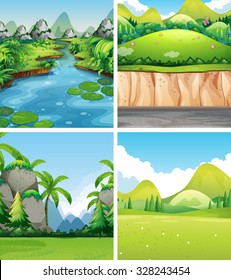 Four different nature scenes illustration