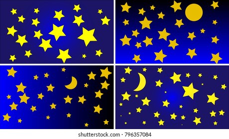 Four different Nighttime sky background vectors 