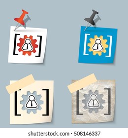 Four different notes and document and brackets