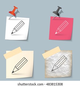 Four different notes with a pin and sticky tape