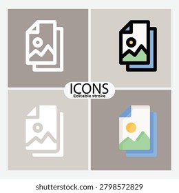Four different photo file icons with transparent backgrounds and editable stroke details