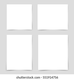 Four different pieces blank, sheet of white paper with shadow. Ready for your design. Vector illustration, eps10.