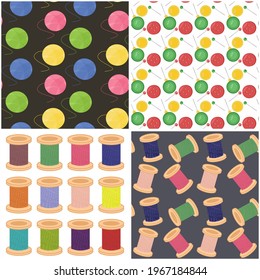 four different prints with sew objects