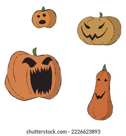 Four different pumpkins for halloween.