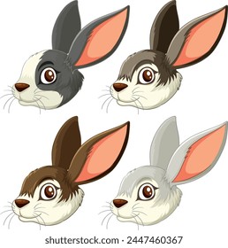 Four different rabbit expressions in vector style