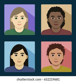 Four Different Race Features - White, African, Asian, Latino Girls/Women without Make Up, Cartoon Characters - Colorful Diversity Vector Illustration