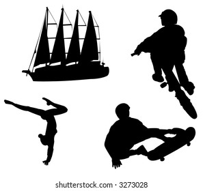 four different recreation silhouettes (fully editable vector illustrations)