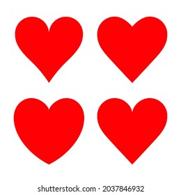 Cuatro diferentes ilustraciones vectoriales de forma de corazón rojo
