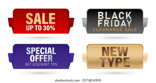 four different sale banner with different color and design isolated white background for Special offer discount poster, flyer, advertisement, billboard agency advertising, information graphics element