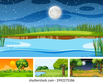 Four different scene of nature park and forest illustration