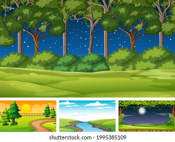 Four different scene of nature park and forest illustration