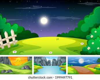 Four different scene of nature park and forest illustration