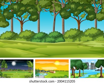 Four different scene of nature park and forest illustration