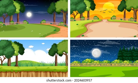 Four different scene of nature park and forest illustration