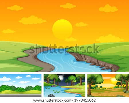 Four different scene of nature park and forest illustration