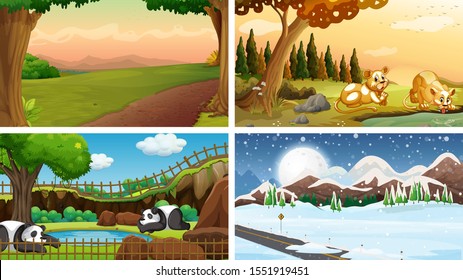 Four different scenes of nature illustration
