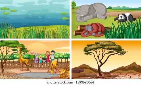 Four different scenes of nature illustration