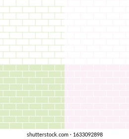 Four different seamless brickwork patterns with irregular joints in soft green and pink on white, positive and negative version. vector eps 10