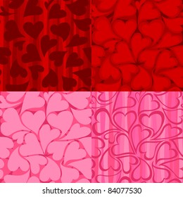 Four different seamless hearts patterns.