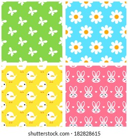 Four different seamless spring pattern set