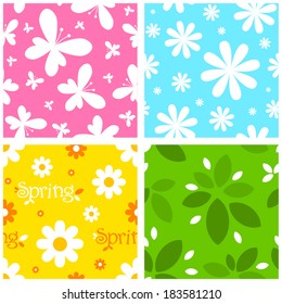 Four different seamless spring pattern set