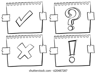 Four different signs on paper illustration