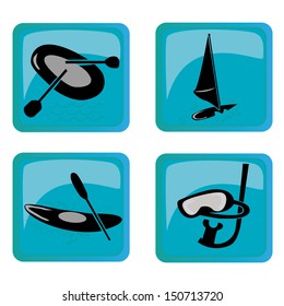 four different silhouettes of elements to practice sea sports