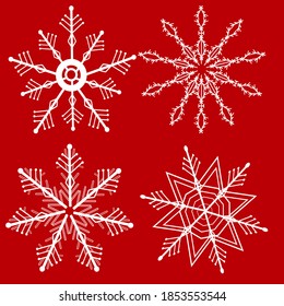 Cuatro íconos diferentes de copos de nieve. Año nuevo y vacaciones de Navidad fondo para impresión, Fondo de escritorio