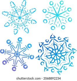 Four different snowflakes. Snowflake design. Vector illustration on white background.