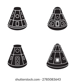 Four different space shuttle nose cones with various panel and window configurations spacecraft components space exploration shuttle parts