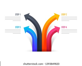 Cuatro pasos diferentes de flecha colorida para el concepto de Infografía Empresarial.