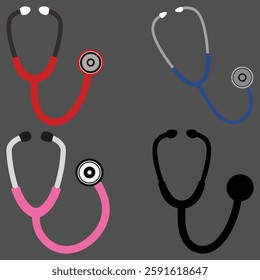 Four Different Stethoscopes Against a Dark Gray Background