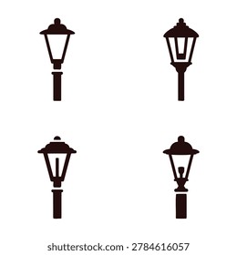 Four different street lamp silhouettes on white background urban lighting fixtures