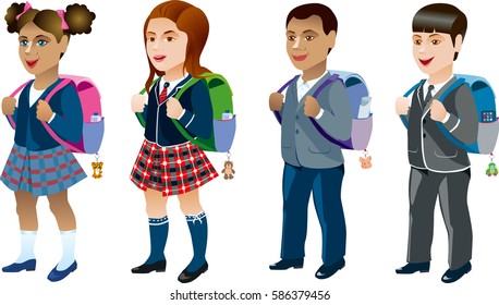 Four different student, a boy and a girl