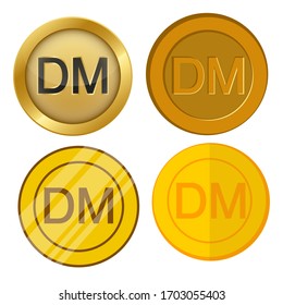 four different style gold coin with Deutsche Mark currency symbol vector set
