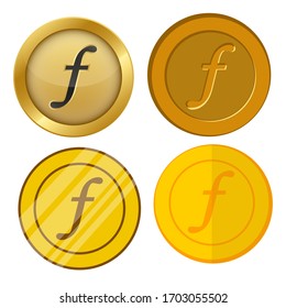 cuatro monedas de oro de estilo diferente con conjunto vectorial de símbolo de la moneda del florín