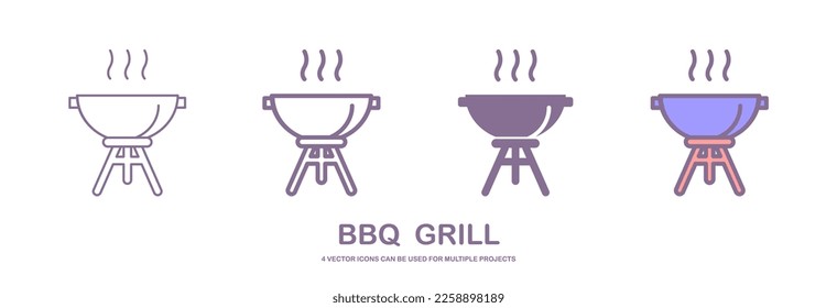 Four different styles of BBQ Grill vector icons that can be used for multiple projects, isolated on white background.