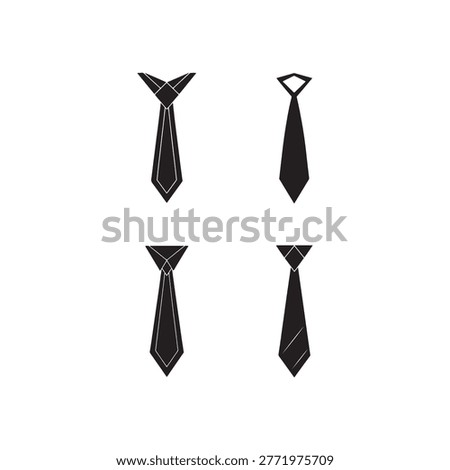 Four different styles of black neckties with various knots and patterns isolated on white background business attire accessories
